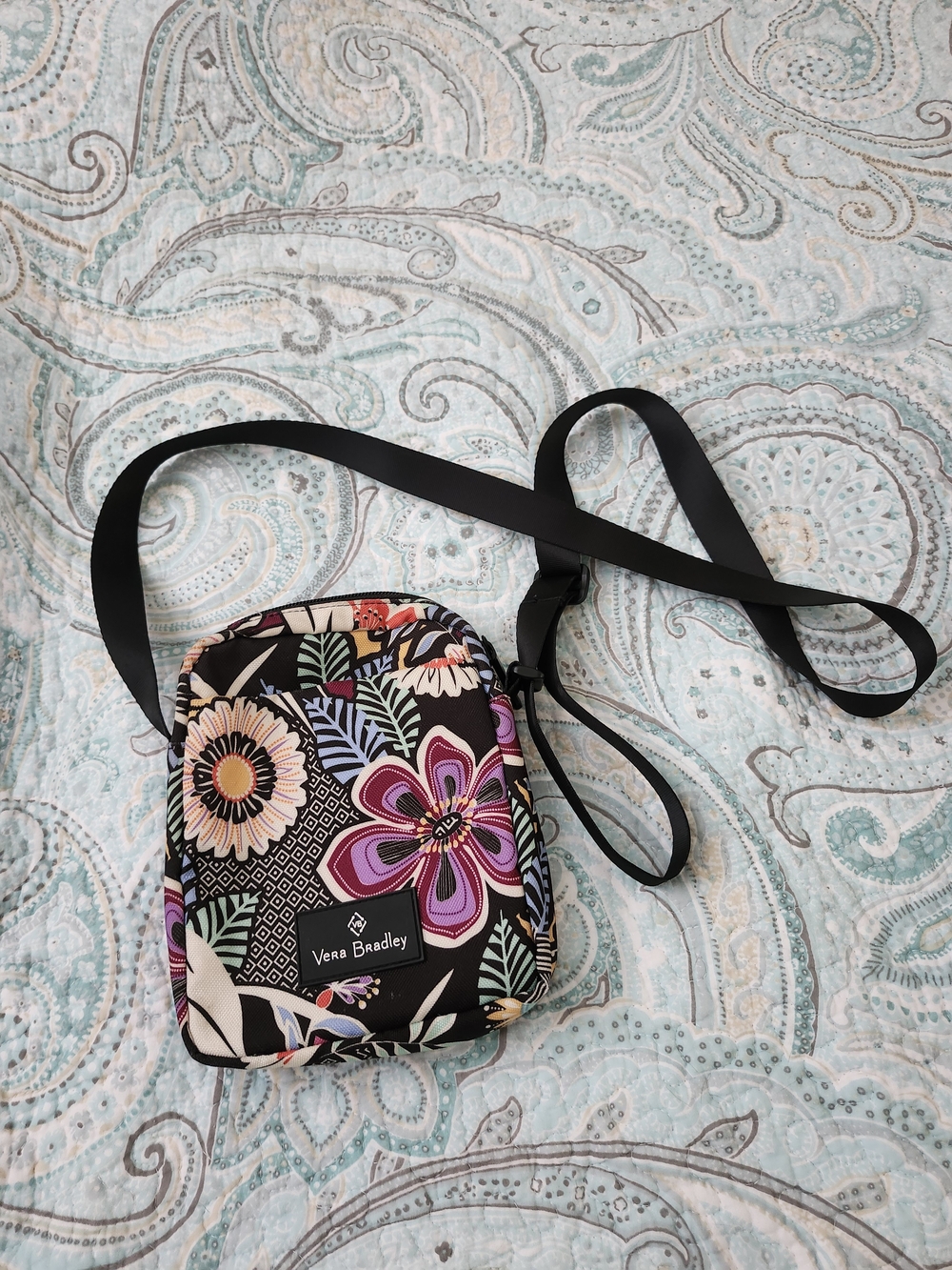 Vera Bradley Black Floral Crossbody with Multicolor Blooms